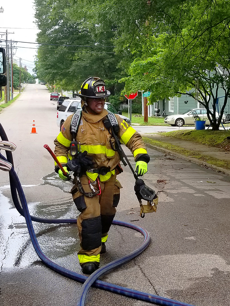 Firefighter during training exercise