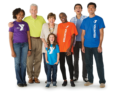 Diverse group of people wearing YMCA t-shirts