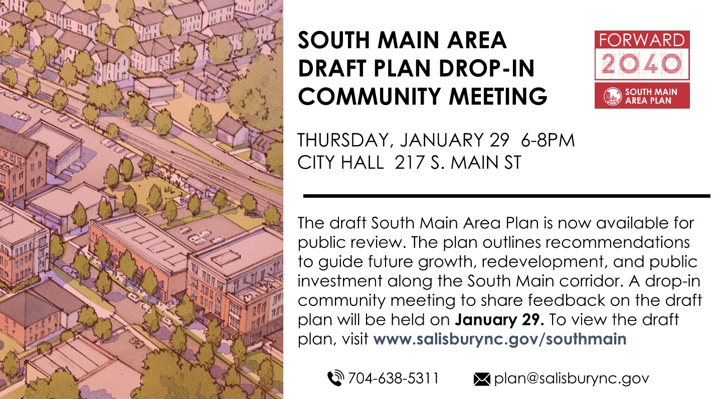 South Main Area Draft Plan Drop-in Community Meeting - 1/29/2026, 6-8pm City Hall