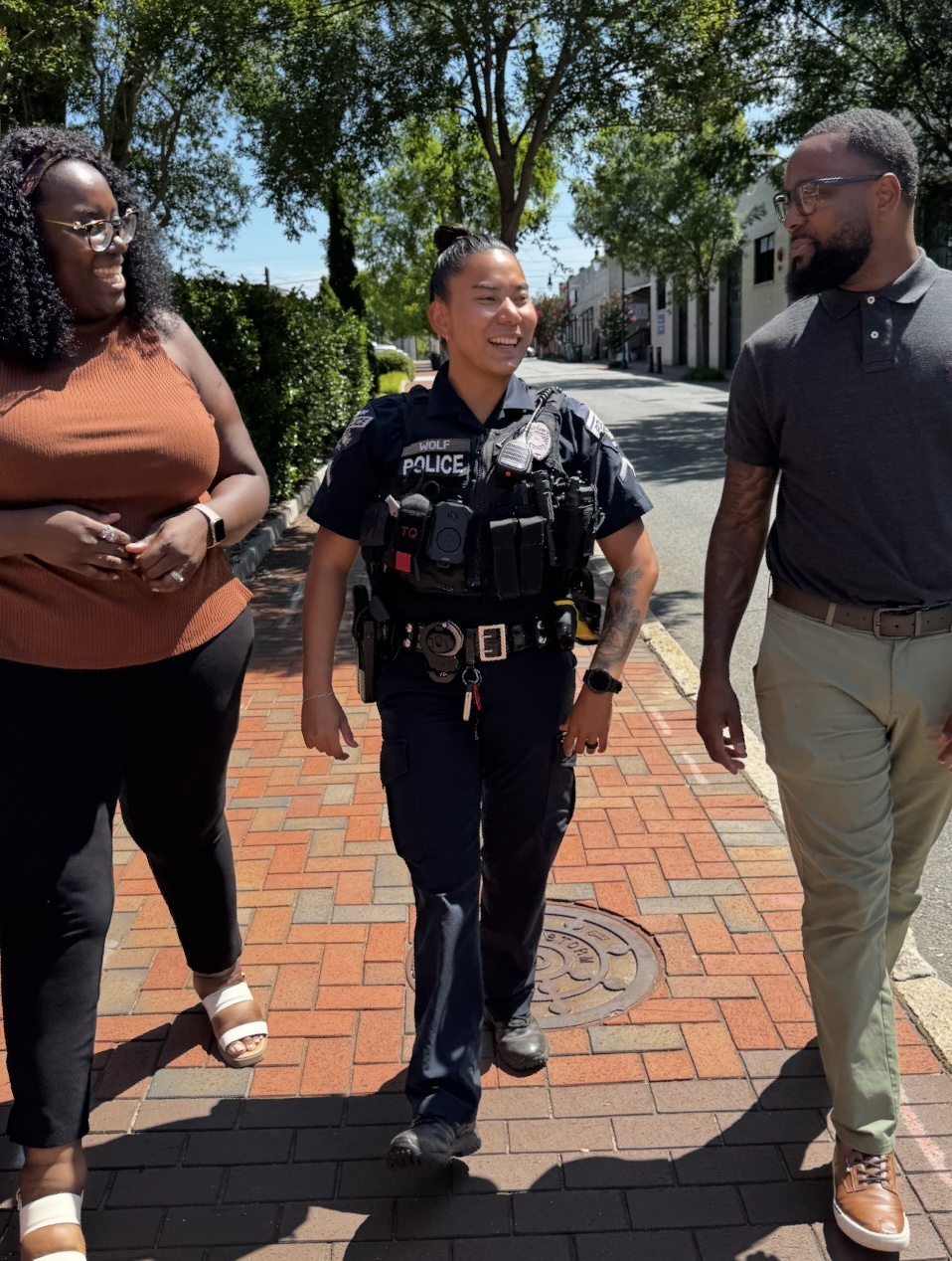 SPD Officers meeting residents during neighborhood foot patrol