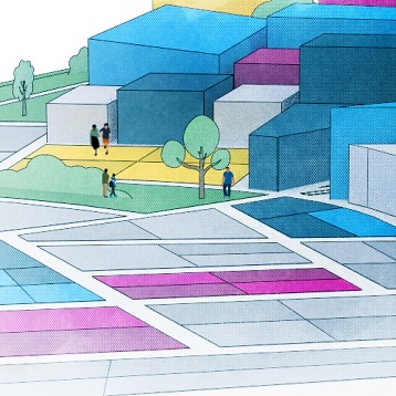 illustration of differently color buildings